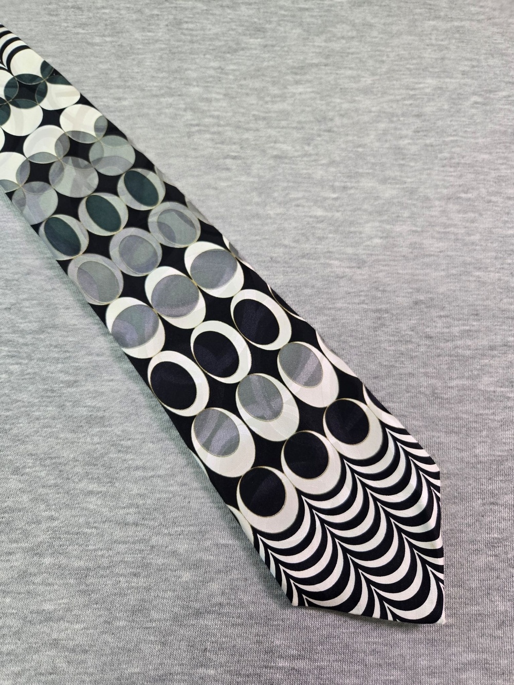 Vtg Screenplay By Martin Wong Tie Mens One Size Black Geometric Op Art Circle